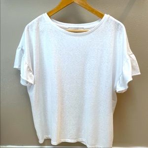 Loft Ruffle Sleeve White Tee